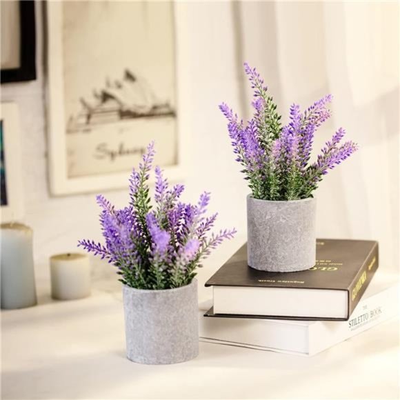 Artificial Lavender Plant in Pots - Faux Lavender Fake Artificial Flowers Potted - Picture 3 of 6